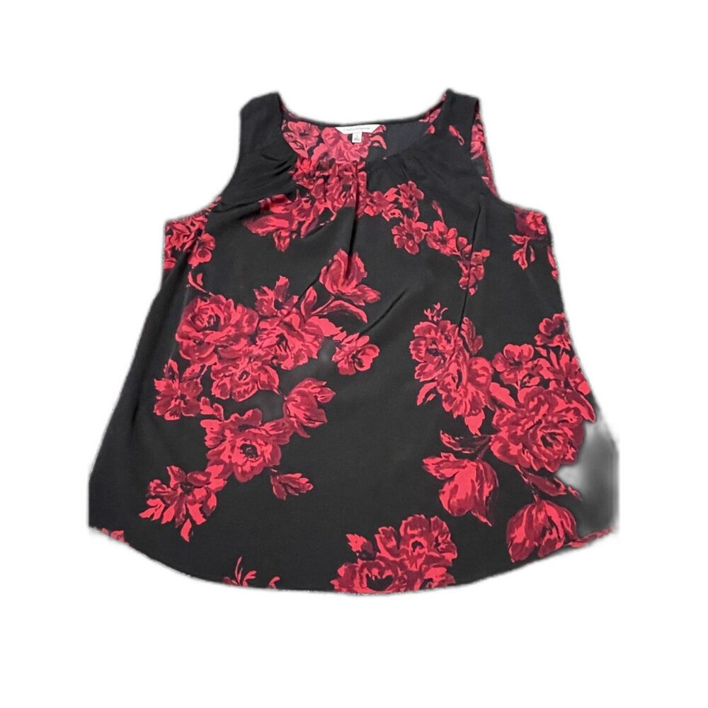 Croft & Barrow red and black sleeveless floral tank top Blouse L